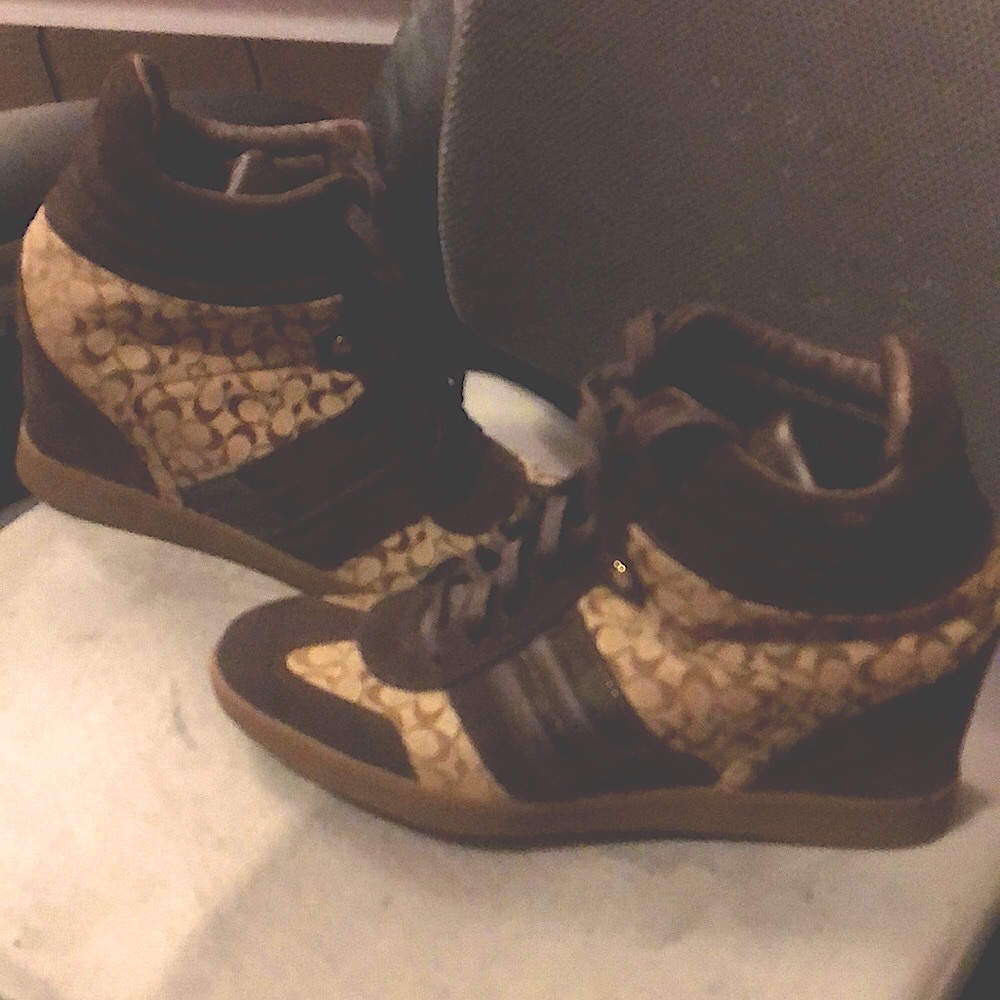 Coach platform  wedge sneakers size 11m tan brown